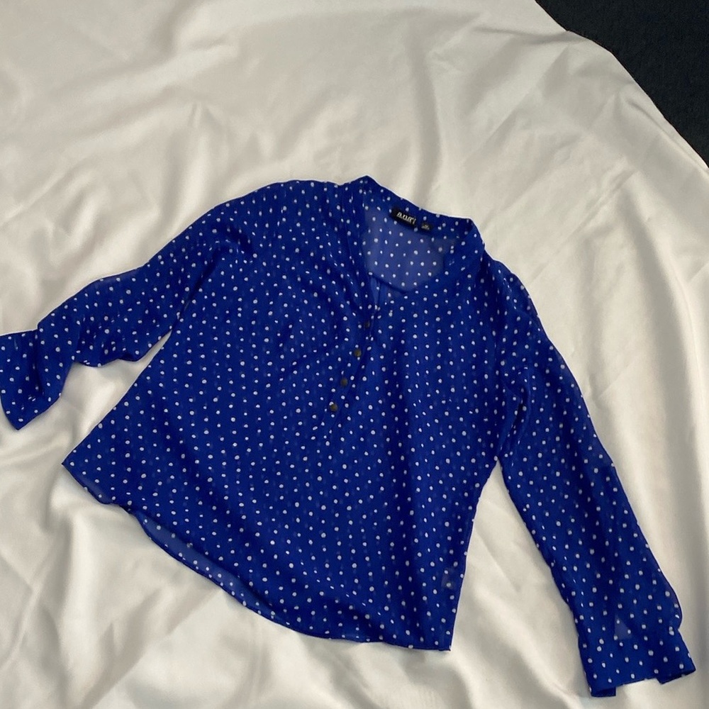 A.N.A Royal Blue Polka Dot Blouse